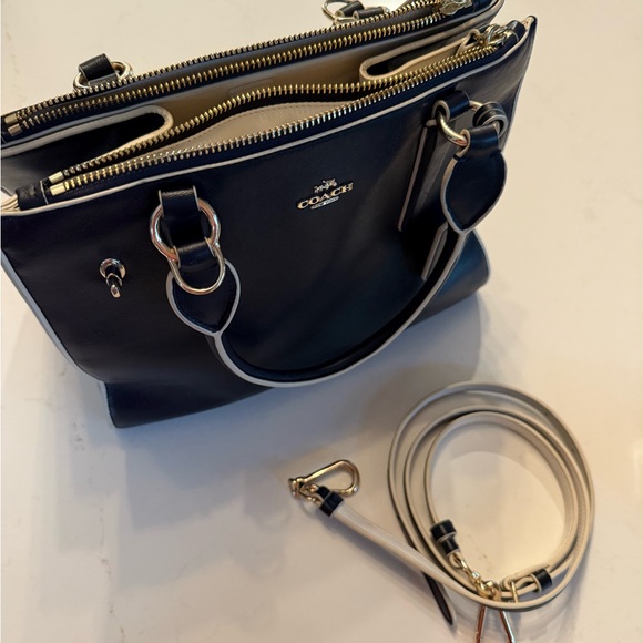 Coach Navy and Cream Leather Tote - Picture 4 of 9